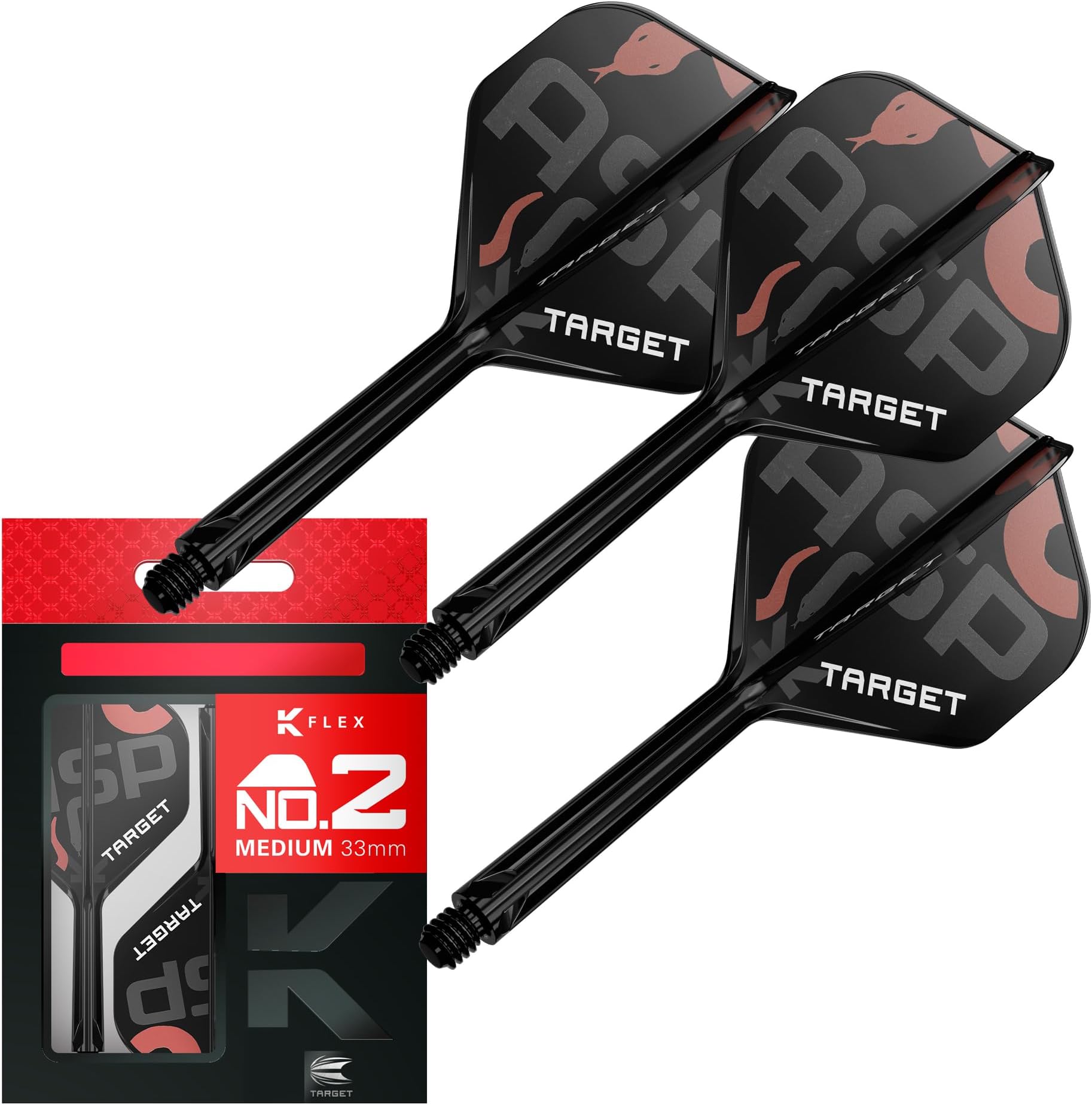 TARGET Darts Nathan Aspinall K Flex Flights and Shaft System, No.2 | Pack of 3 Kflex All in One Flights, Player Edition Darts Accessories | K-Flex Dart Stem Short/Intermediate/Medium