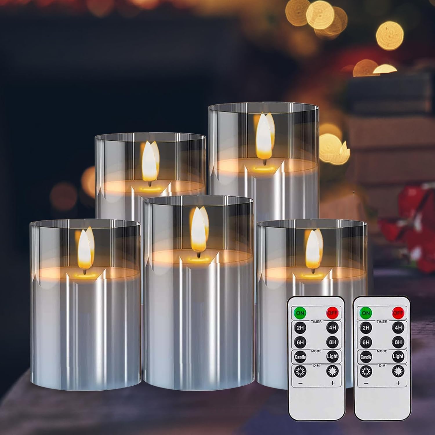 Grey Flameless Candles,5 Pack Fake Battery Candles Flickering,Led Candle Lights-Battery Operated Candle with Remote&Timer for Birthday, Party,Home, Bars and Hotel Decoration
