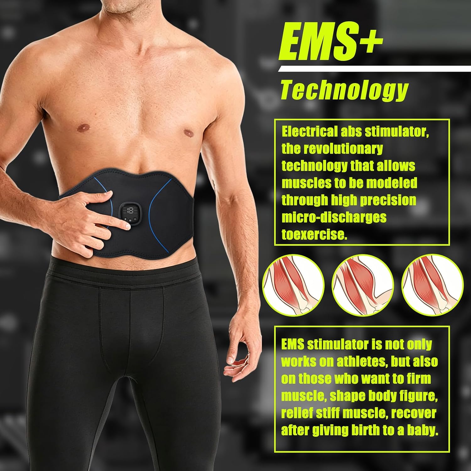 FDA Cleared - Abs Stimulator Muscle Toner - Portable Muscle Training for Abdomen, Fitness Belt Ab Workout Equipment (Black Blue)