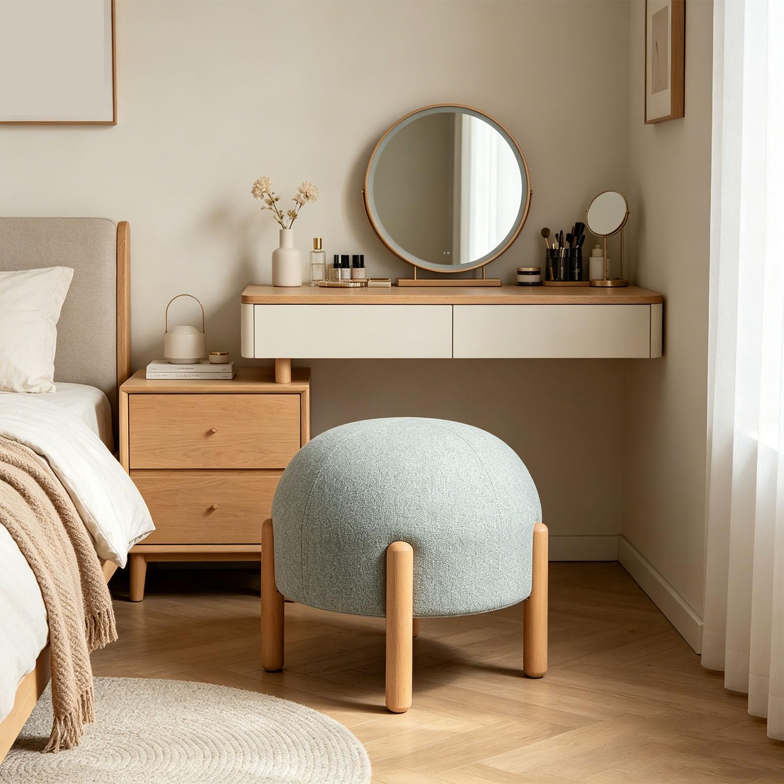 Sgabello Poggiapiedi Rotondo per Proprietari di Casa Che Aggiorna L'arredamento Moderno degli Interni, il Design Minimalista Nordico Eleva L'estetica dello Spazio, Realizz (GREEN)