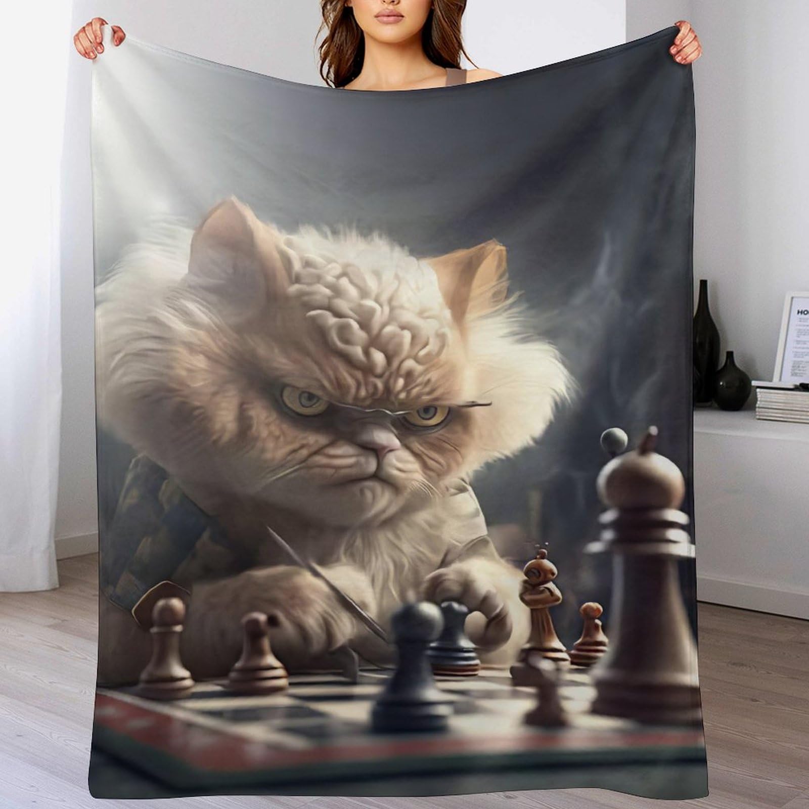 Couverture polaire chat 150x200cm jeté de lit et canapé en flanelle chaude et douce