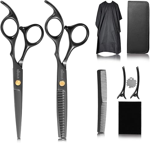 LIVINGO Tijeras de corte de pelo kit profesional de peluquería de adelgazamiento 9 piezas acero inoxidable de 67 pulgadas con textura afilada