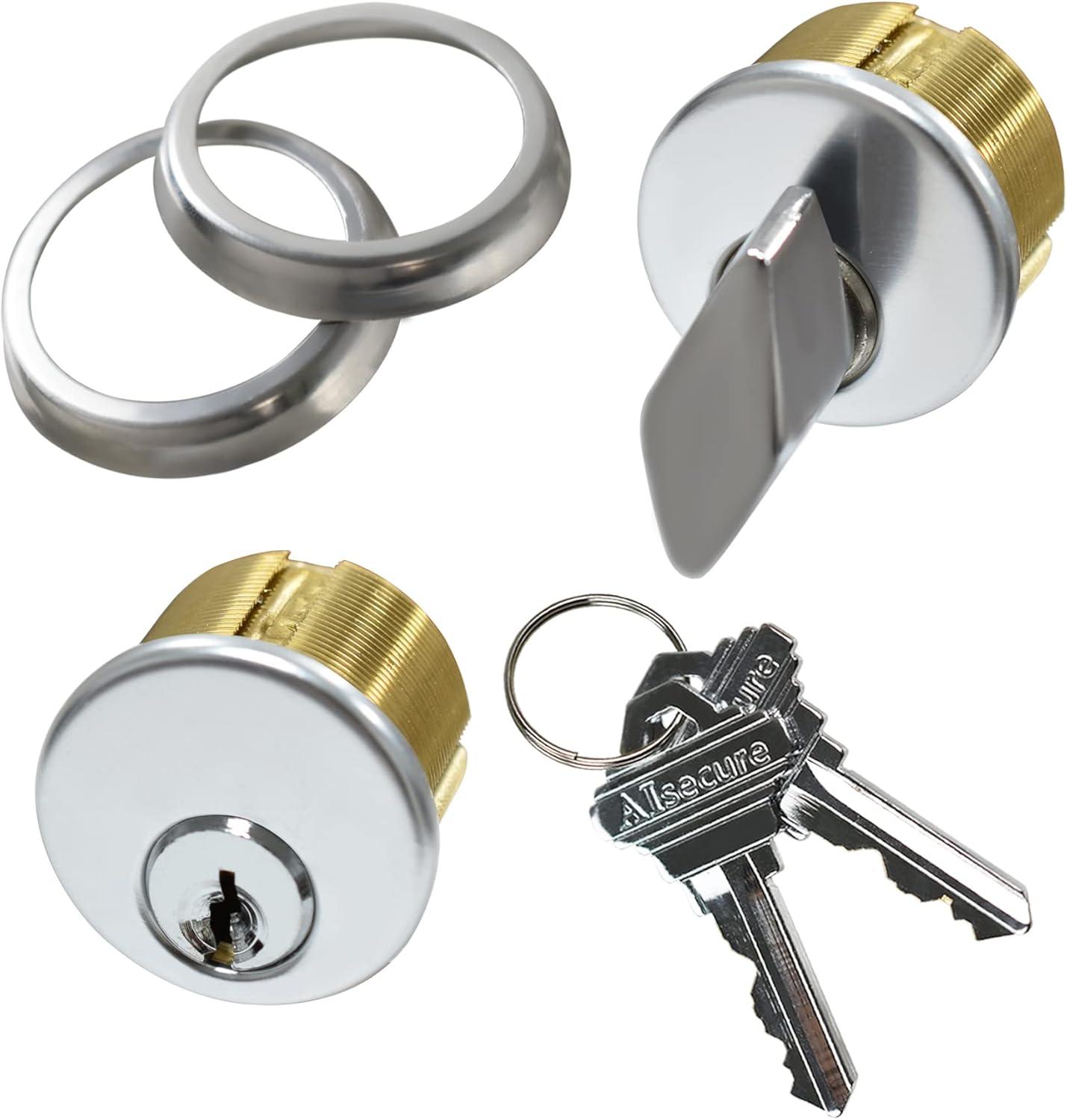 Brass Mortise Cylinder with SC Keyway, Thumbturn, and Keys. Commercial-Grade storefront Door Lock Cylinder for Aluminum Doors, Ideal for Shop Door Lock Replacements. Includes 1 Set in Silver Finish.