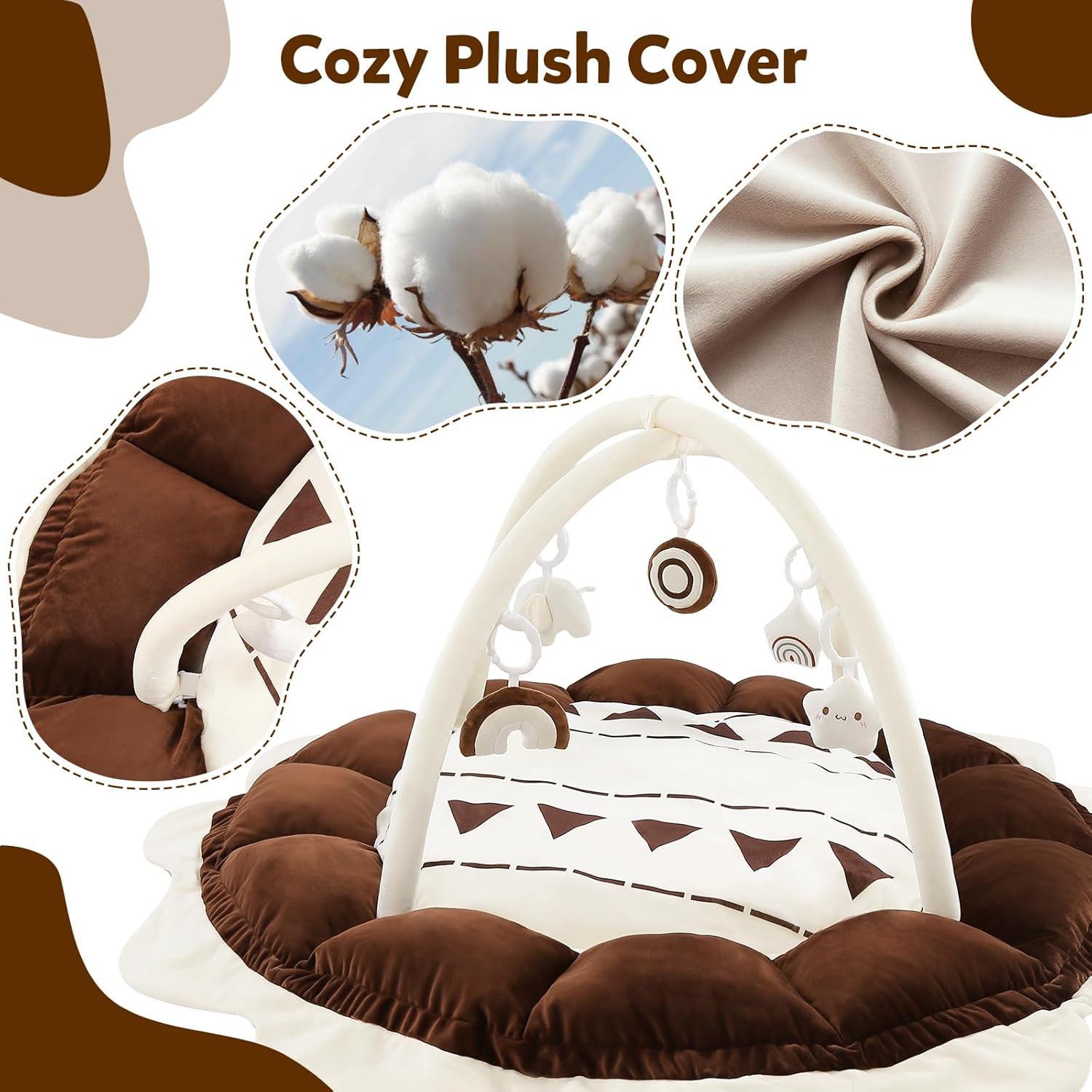 ibabejoy Baby Play Mat, Thick Plush Play Gym for Tummy Time, Stage-Based Develppment Activity Play Gym for Newborn to Toddler, Ball Pit Mat for Infant(Balls are not Included)