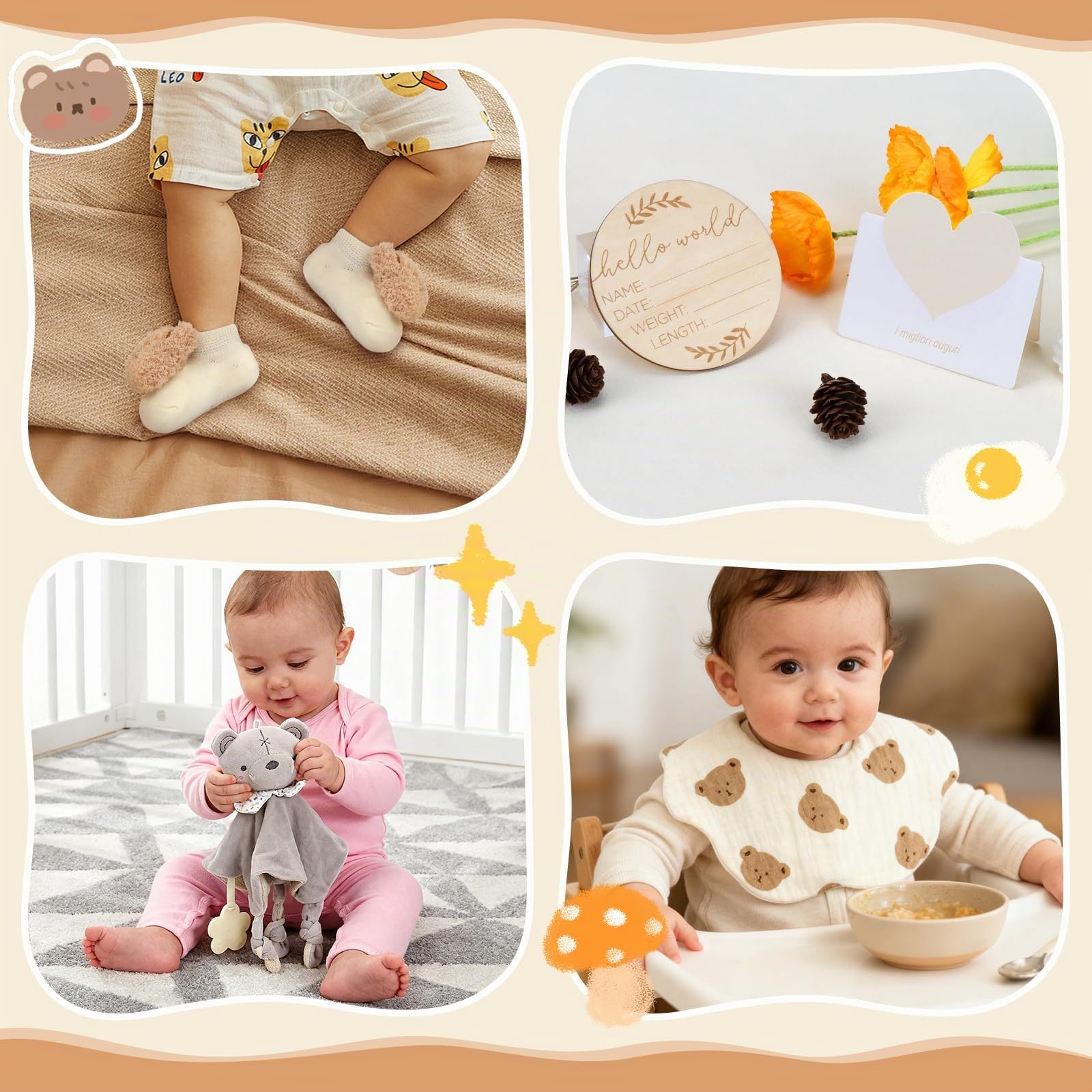 Topsky Regalo neonato, set regalo per ragazzi e ragazze, libro sensoriale, coperta, calzini fasciatoio, sonaglio, bavaglini, biglietti miliari, regalo per nascita, baby shower
