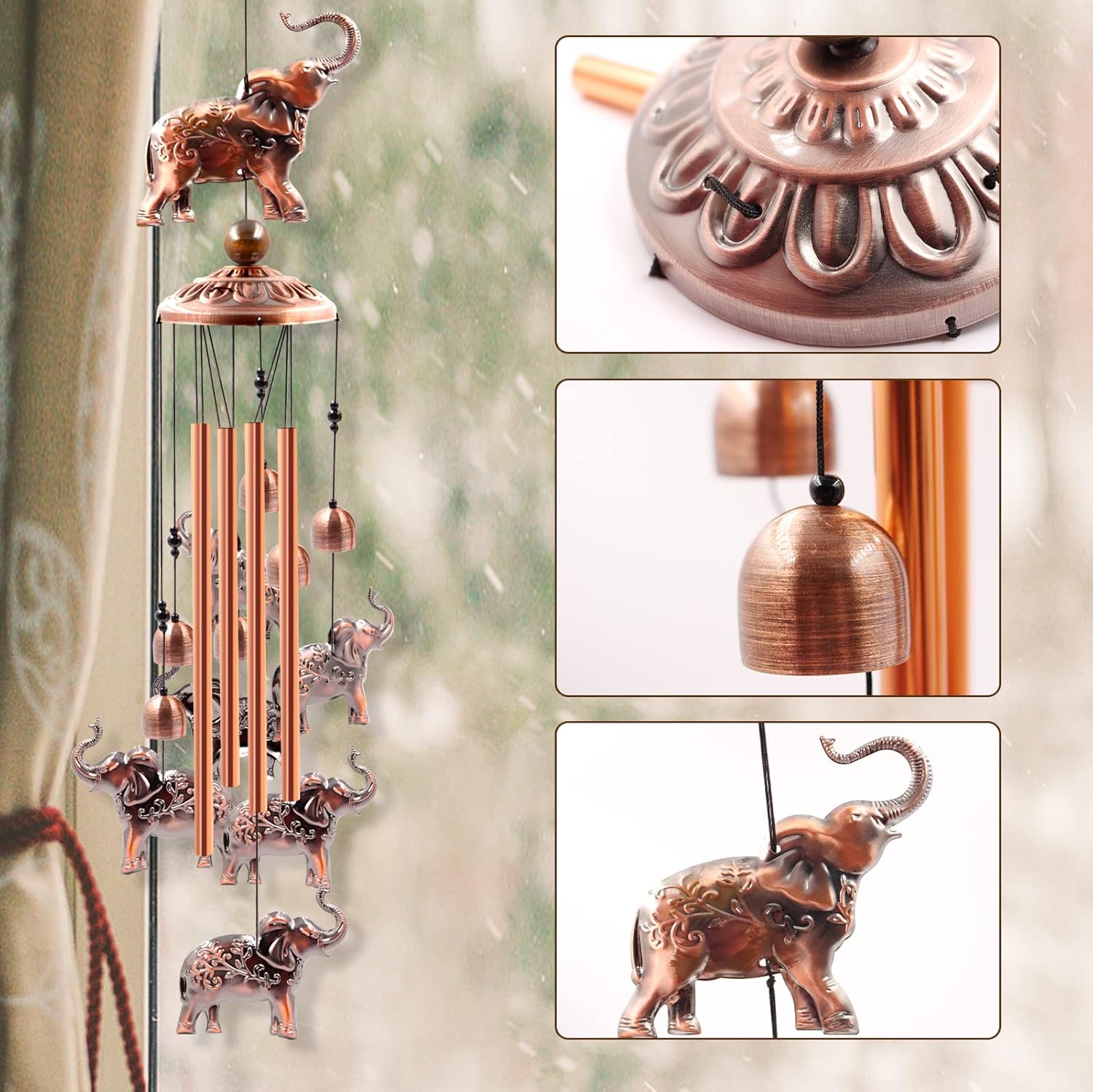 Wind Chimes Outdoor Clearance, Ukulork Elephants Aluminum Tube Windchime with S Hook,Patio Garden Decor, Housewarming Gift.