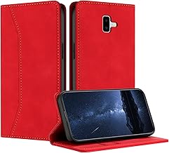 Case for Samsung Galaxy J6 Plus 2018, Samsung J6 Plus 2018, Galaxy J6 Plus 2018 Case, Protective PU Leather Case, Flip Case Magnetic Card Holder (Red)