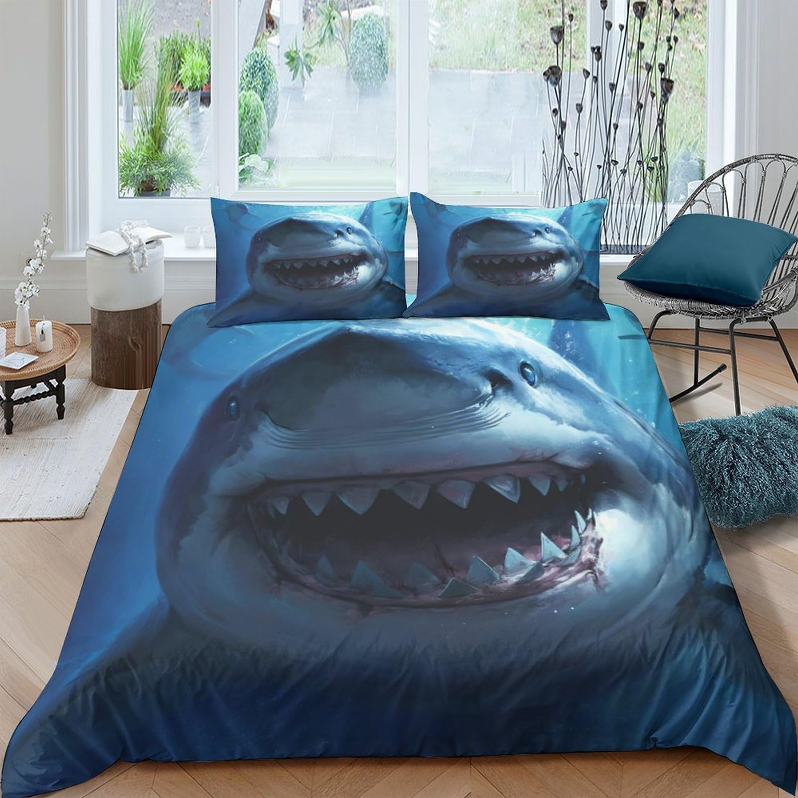 Housse de couette requin 3D hypoallergénique et douce pour un sommeil sain