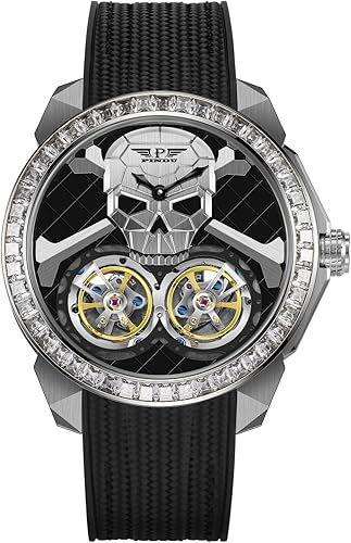 Relojes automáticos para hombre, doble tourbillon volador con esfera de esqueleto y cabeza fantasma, correa de silicona, reloj de pulsera mecánico