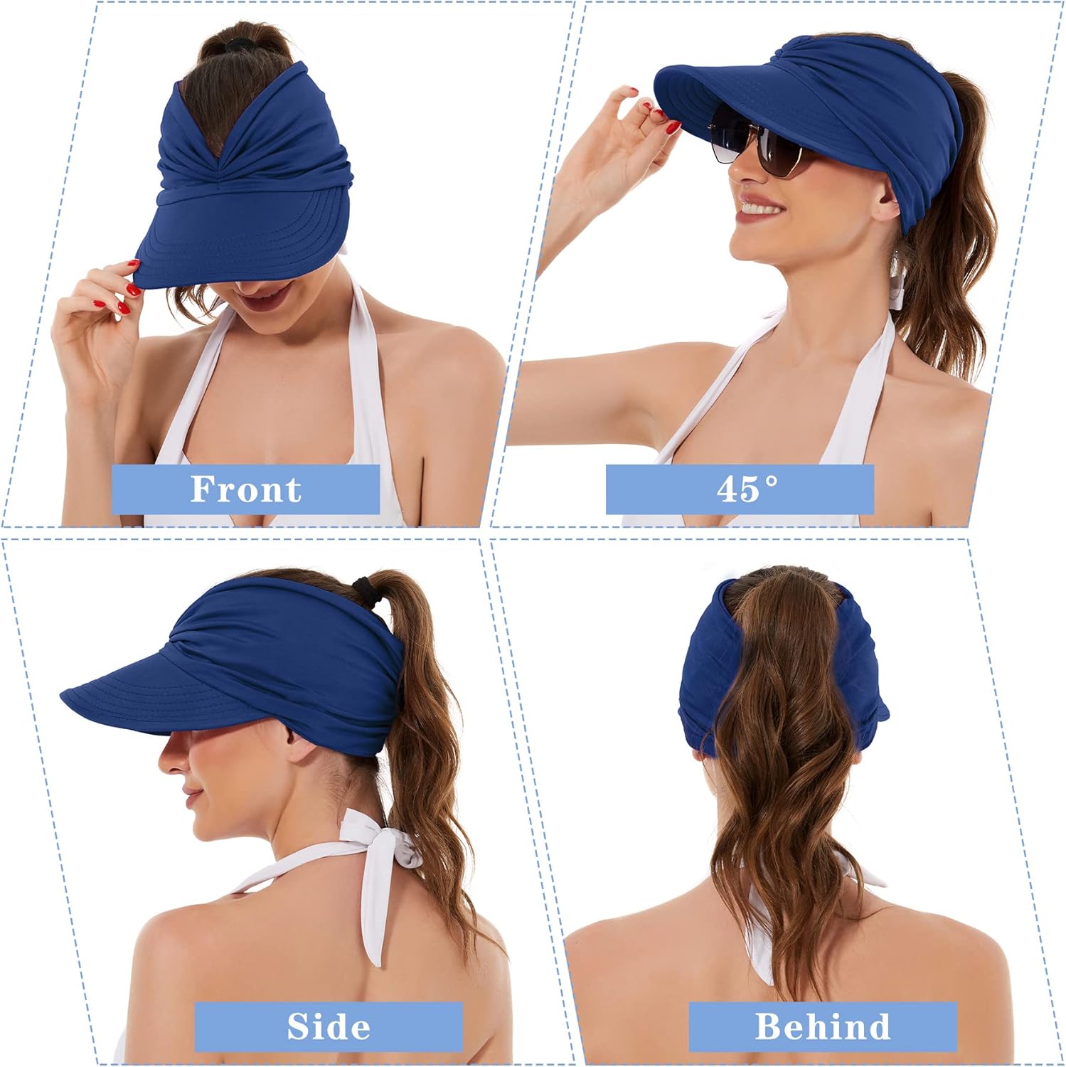 Miniatura 2 de Zando Sombrero de visera para mujer, sombrero de ala ancha para mujer, protección UV, sombreros de playa de verano para mujer, viseras deportivas