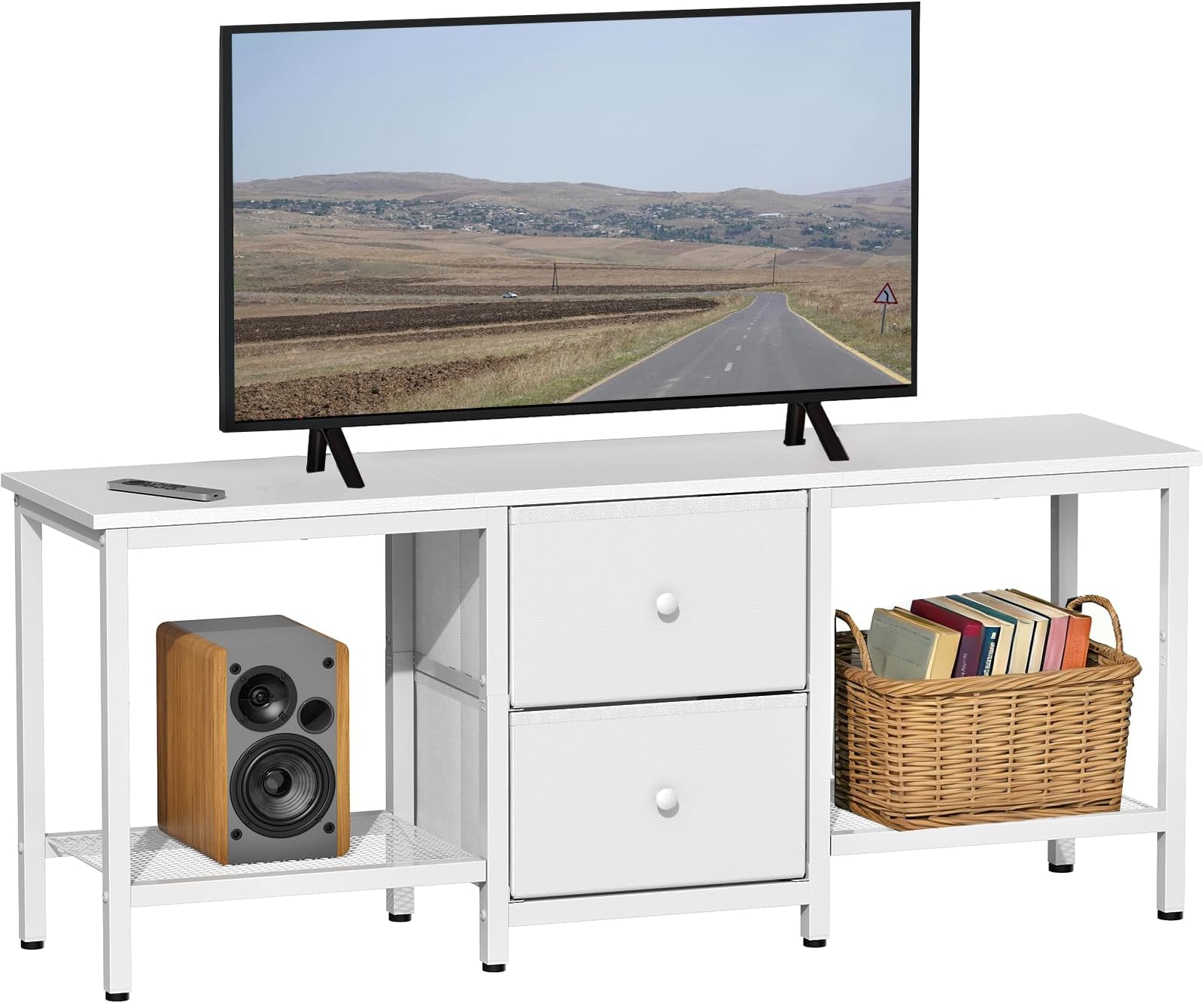TV Stand Suitable for TVs up to 55 Inches, Entertainment Center with Storage Drawers and Shelves, Media Console Table for Living Room and Bedroom (White)
