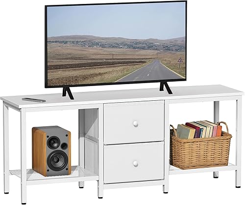 Miniatura 9 de Soporte de TV adecuado para televisores de hasta 55 pulgadas, centro de entretenimiento con cajones y estantes de almacenamiento, mesa de consola