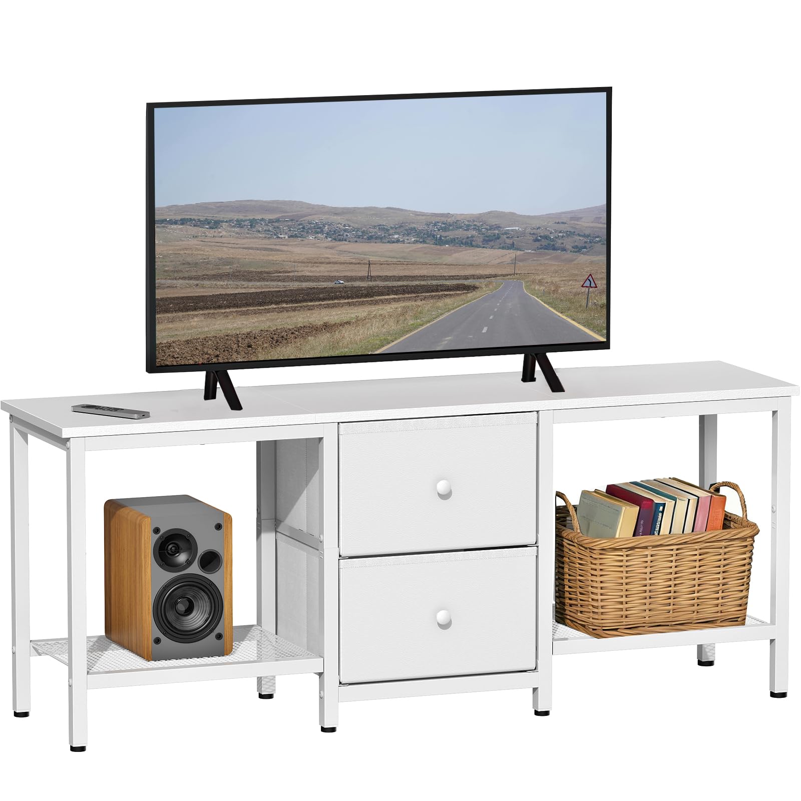 TV Stand Suitable for TVs up to 55 Inches, Entertainment Center with Storage Drawers and Shelves, Media Console Table for Living Room and Bedroom (White)