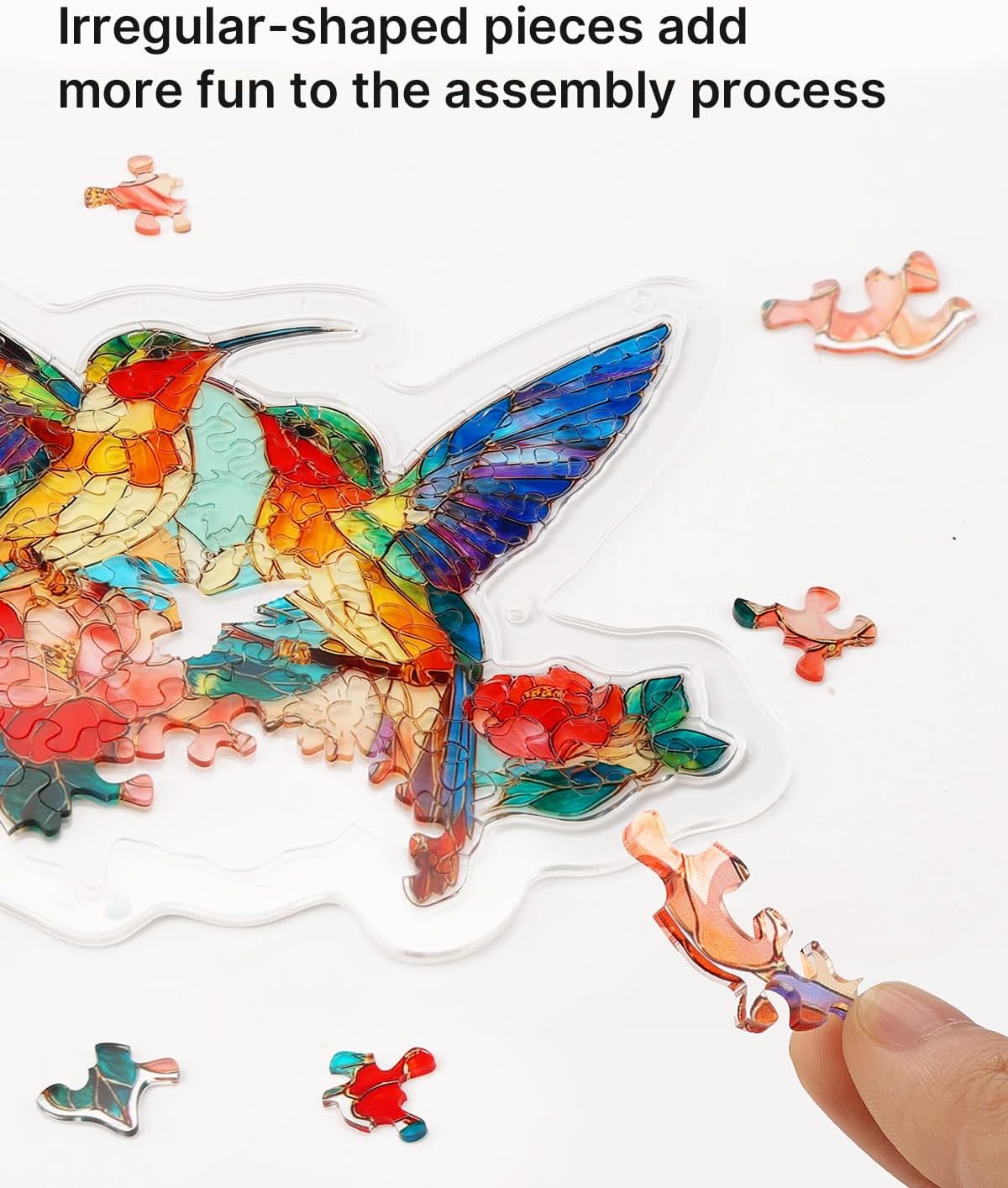 Stained Glass Puzzle Window Hanging, Two Birds of Spring Unique Puzzle Suncatcher for Doors Garden St. Sun Catchers Decor for Birthday for Women, Men, Wife, Aunt, and Mom 8.5 * 7.0 in