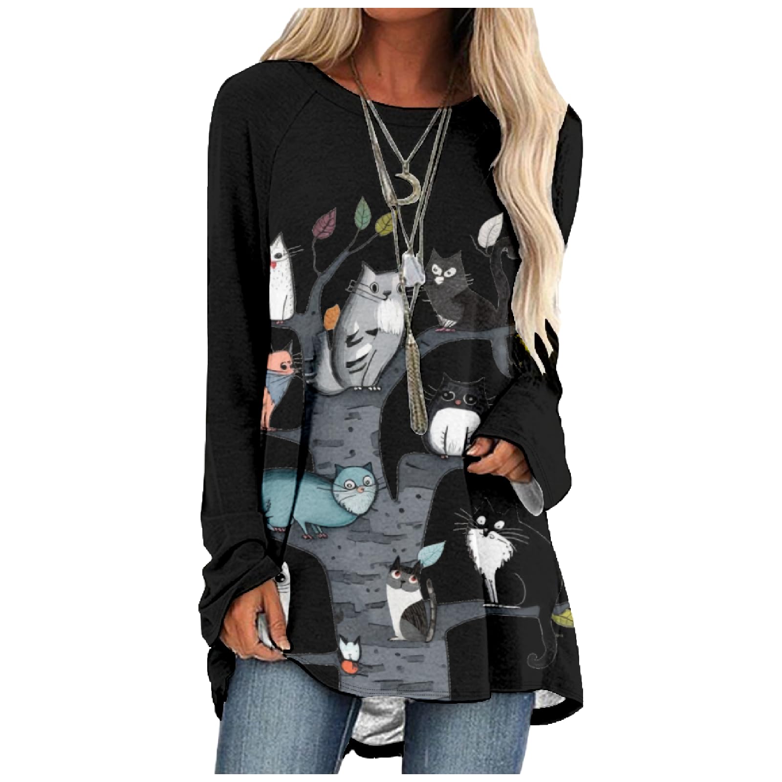 Bengbobar Women's Long Sleeve Cat Sweatshirt Pullover Cute Cats Lover 3D Graphic Sweatshirts Crewneck Casual Loose Shirts