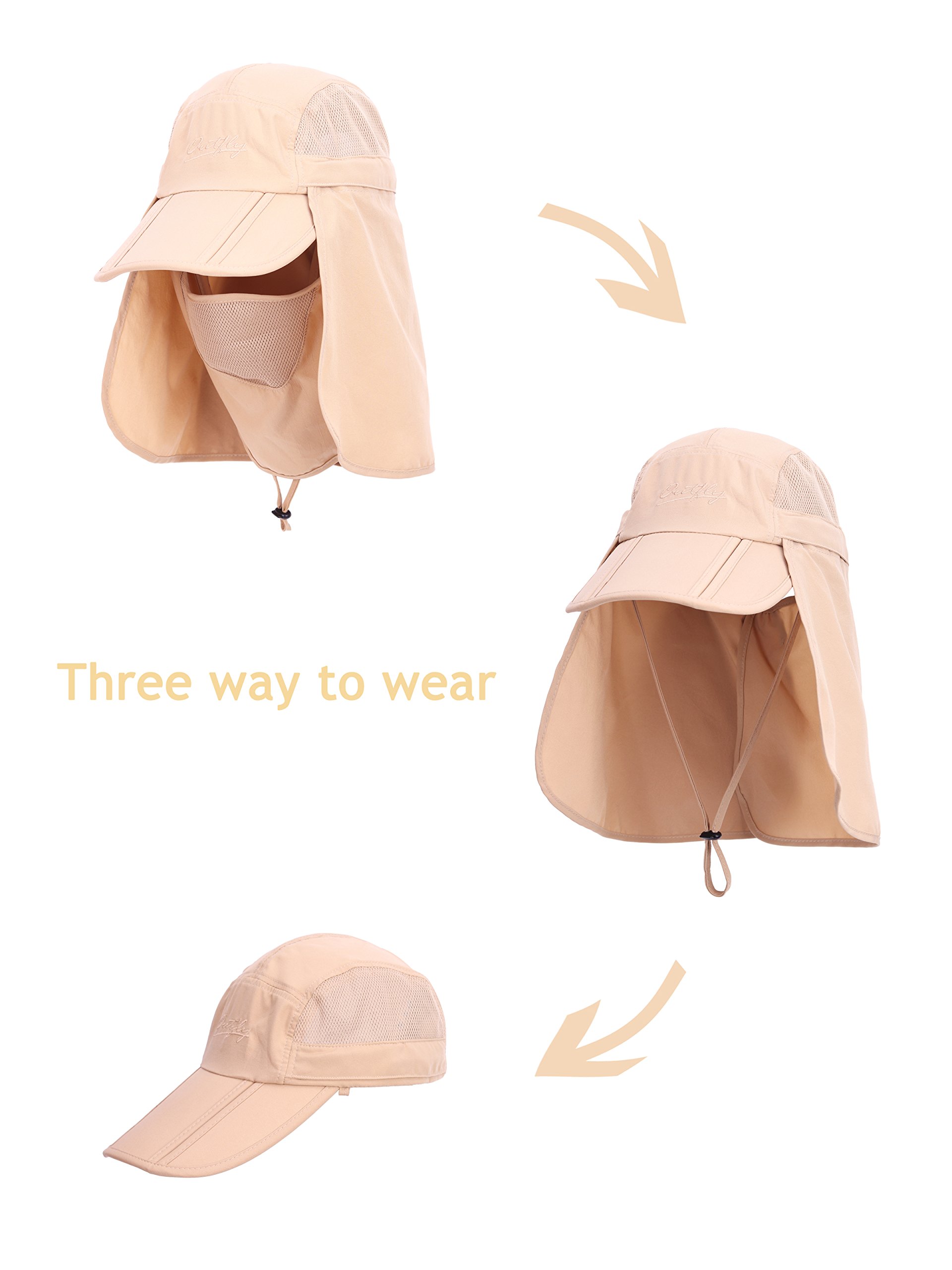 Unisex Safari Cap z bardzo długą ochroną karku, ochrona przed promieniowaniem UV, składana czapka baseballowa na kemping, do aktywności na świeżym powietrzu, dla obwodu głowy 50-54 56-60