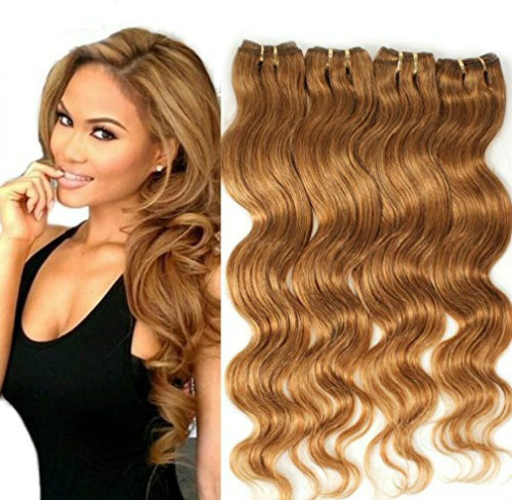 Obzer USA 7A Light Brown Brazilian Virgin Hair Extensions Unprocessed Human Remy Hair Body Wave Honey Blonde Hair Wefts Bundles 300g (141414inch)