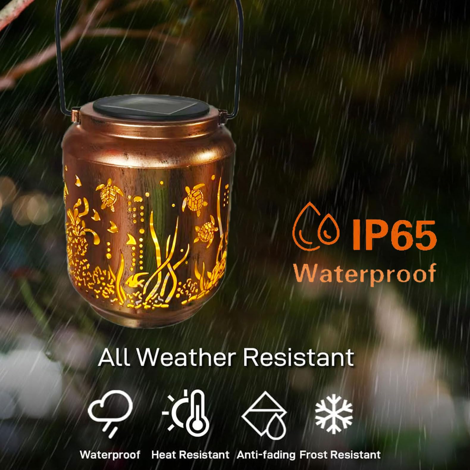 Turtle Solar Lanterns Outdoor Waterproof Hanging,Solar Lights Turtle Gifts for Women Men Metal Decorative Lanterns for Patio,Lawn - Image 2