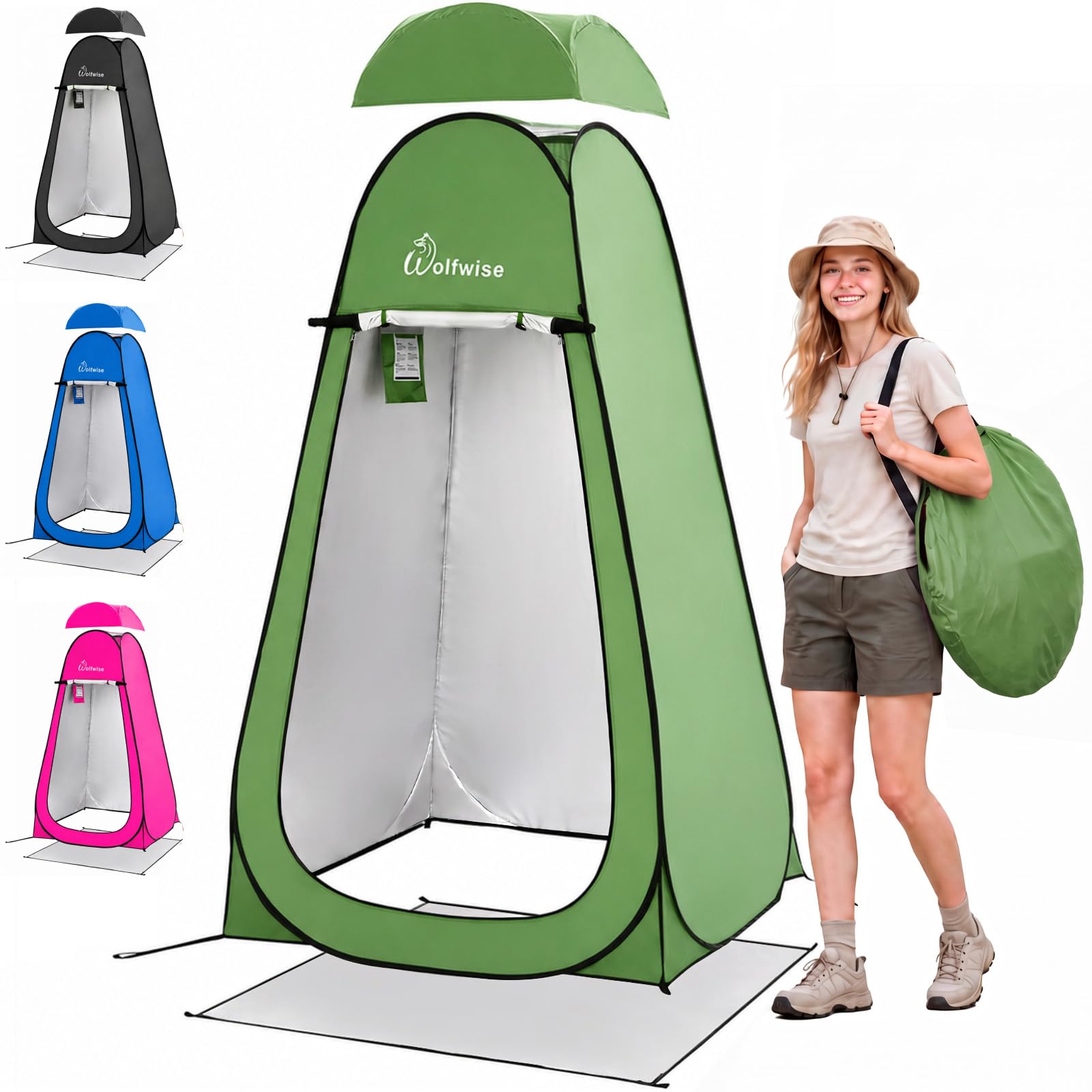 WolfWise PRO Pop Up Shower Tent with Silver Coated, Floor and Rain Fly