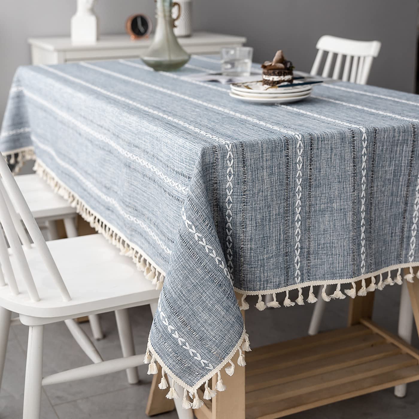 Tovaglia in cotone e lino, 90 x 340 cm, resistente, antipolvere, rettangolare, per cucina, tavolo da pranzo, elegante e resistente, biancheria da tavola per eventi speciali