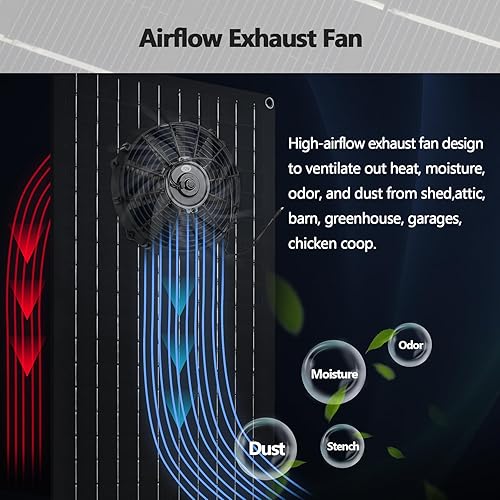 Miniatura 7 de Kit de ventilador de escape alimentado por energía solar, panel solar de 30 W para exterior, ventilador de panel solar para escape de ventana,