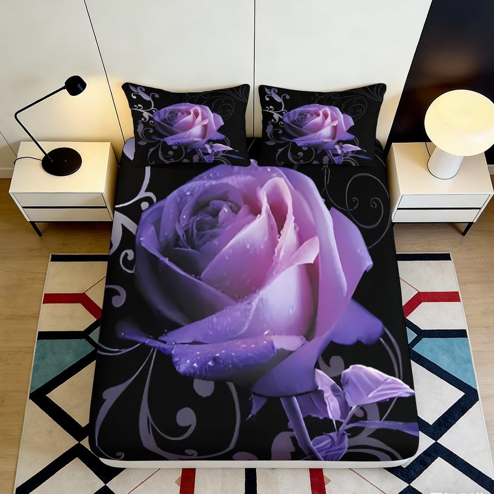 3D Printed Cherry Blossom Fitted Sheet Microfiber Non-Slip Deep Pocket Tree Mattress Fitted Cover Bedroom Adult Teen 140x200x25cm