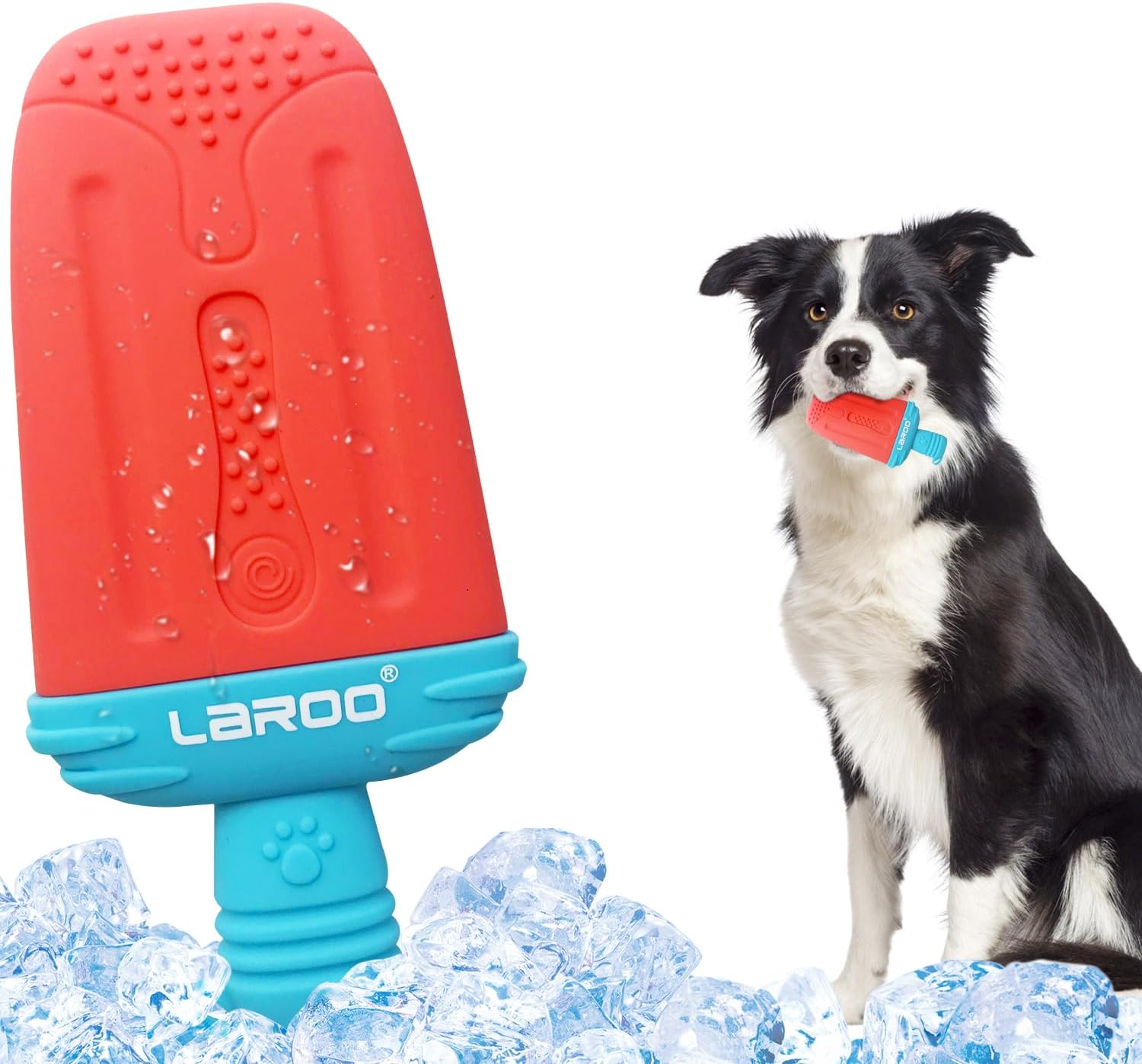 LaRoo Dogs Toys for Summer Cooling, Frozen Dog Toys, Full with Water Frozen, Prevention of Heat Stroke Upgraded Teething Chew Toy (Ice Pop Shape-Red)