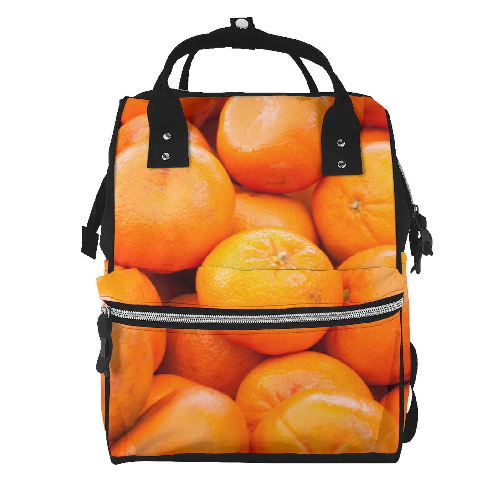 Bolsa de pañales con estampado naranja, multifunción, grande, para viajes, para mamá y papá, color negro, talla única, Negro, talla única