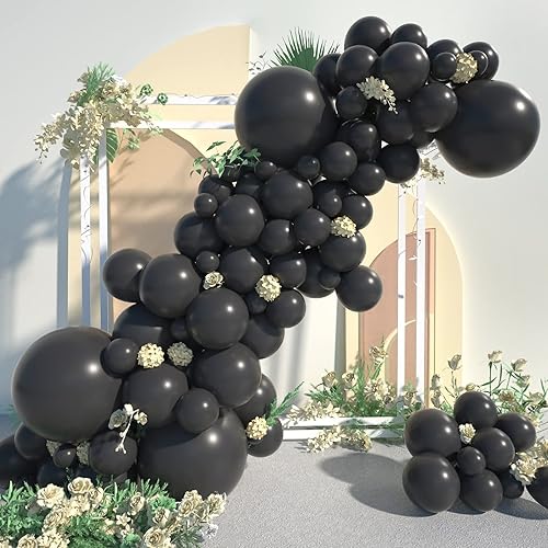 Black Balloons Garland Arch - 120Pcs 18+12+10+5 Inch Black Latex Balloons Arch Kit, Black Balloons Different Sizes Pack for Graduation Decoration/Halloween Balloons Black Balloons Garland Kit