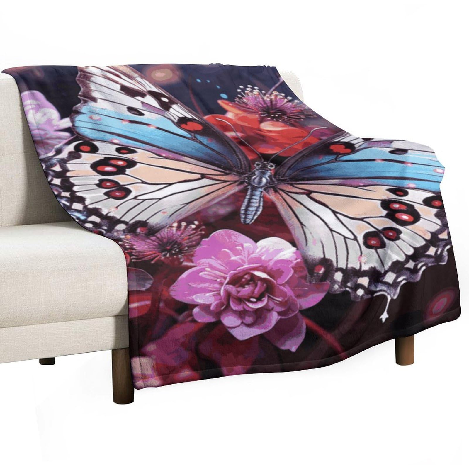Plaid flanelle papillons colorés pour une ambiance douce et réconfortante