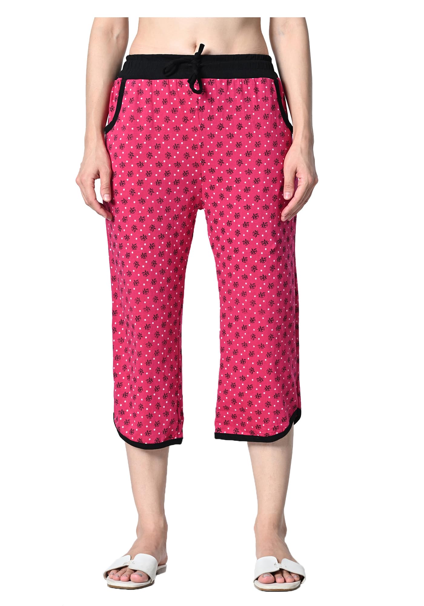 kayu Pack of 1 Women’s Cotton Printed Nightwear Capri with Both Side Pockets, Elastic Waist & Drawstring Nada, Soft Comfortable Sleepwear Capri Multicolor-picture-28