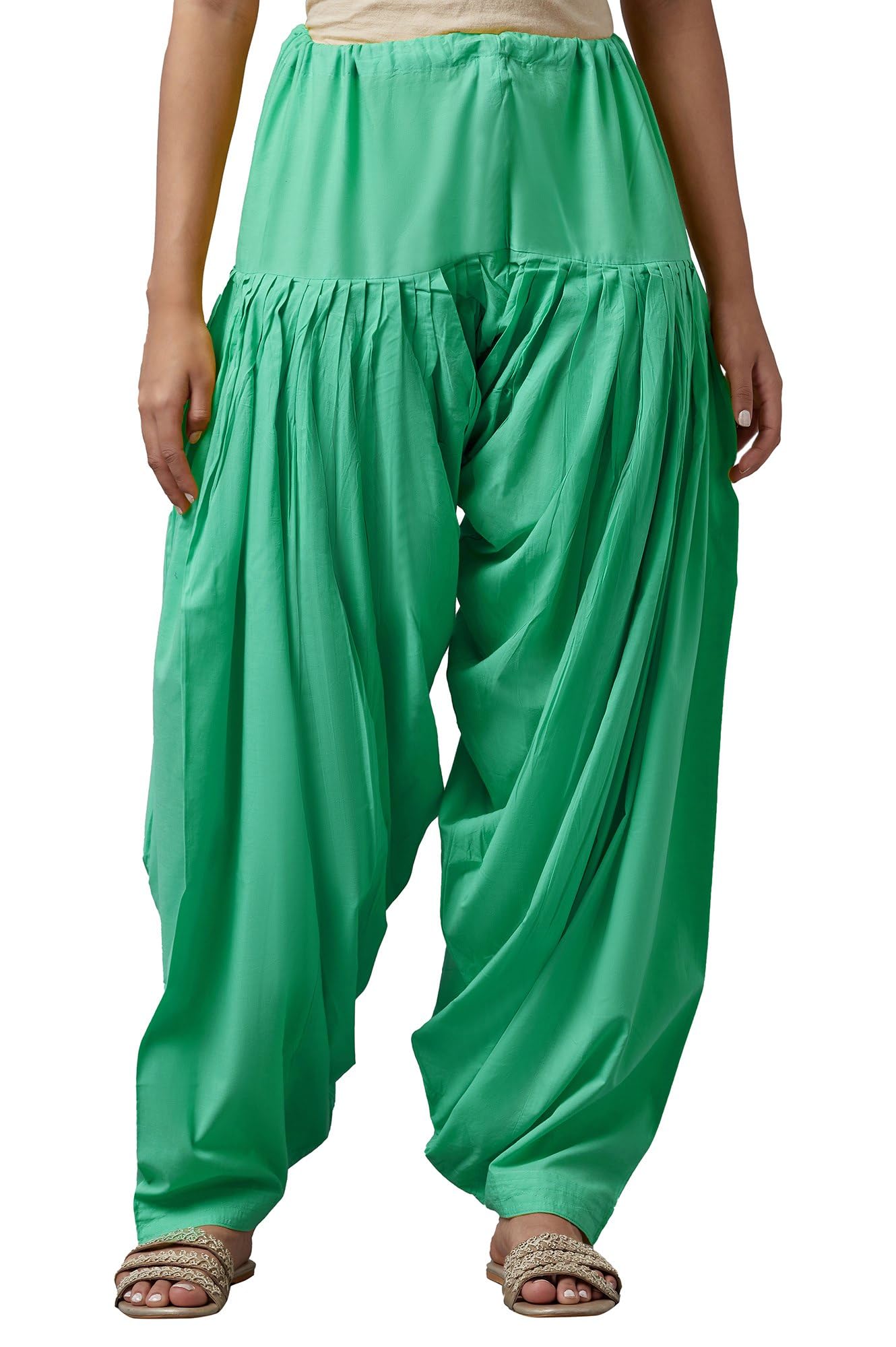 Women's High Rise Tailored Cotton Patiala Pants (CRK60025-00352_Green_Free Size)-image-3