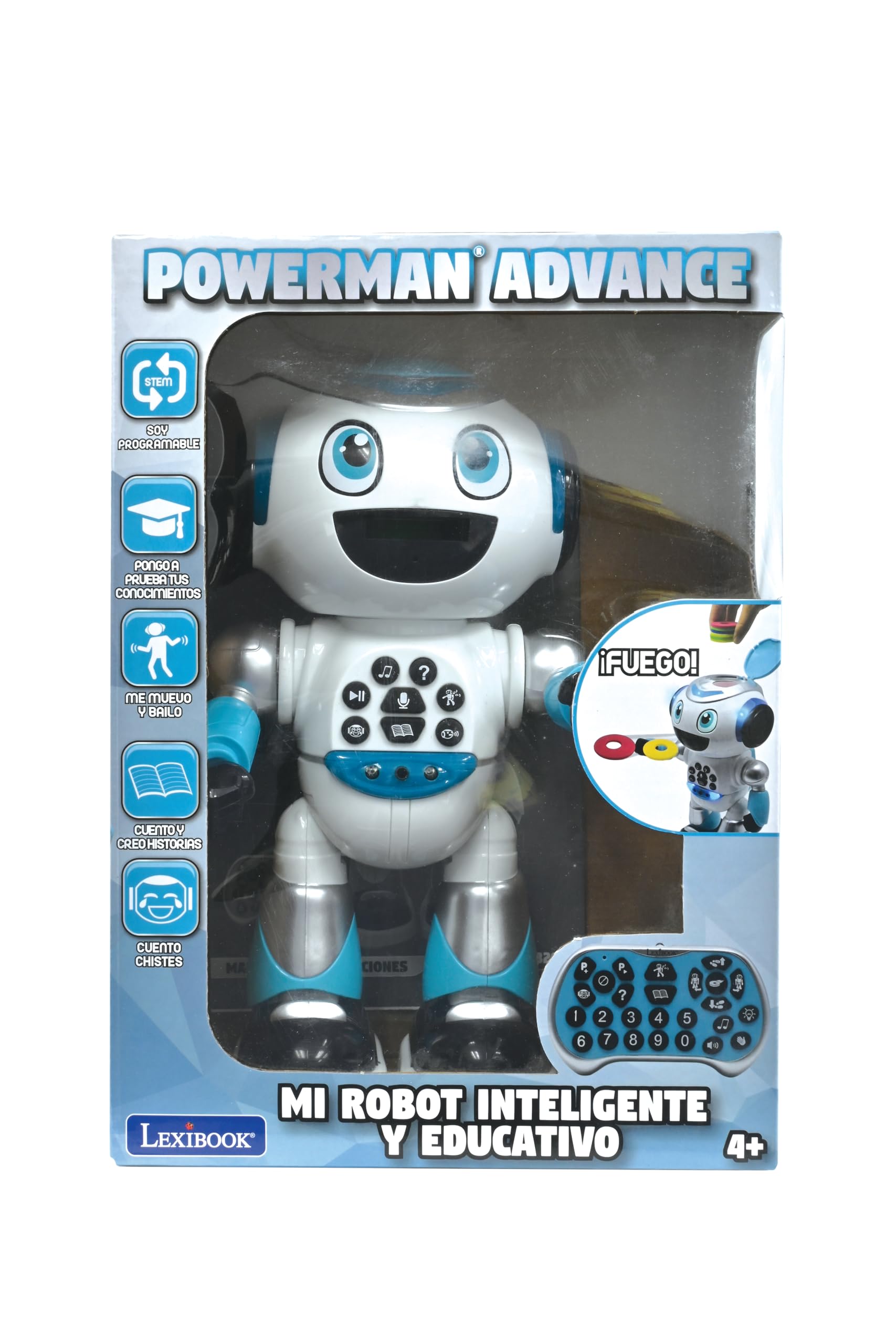 Lexibook, Powerman Advance, Robot telecomandato, giocattolo interattivo per bambini, cammina, balla, suona musica, fa e racconta storie, concorsi educativi, Stem programmabile, spagnolo, ROB28ES