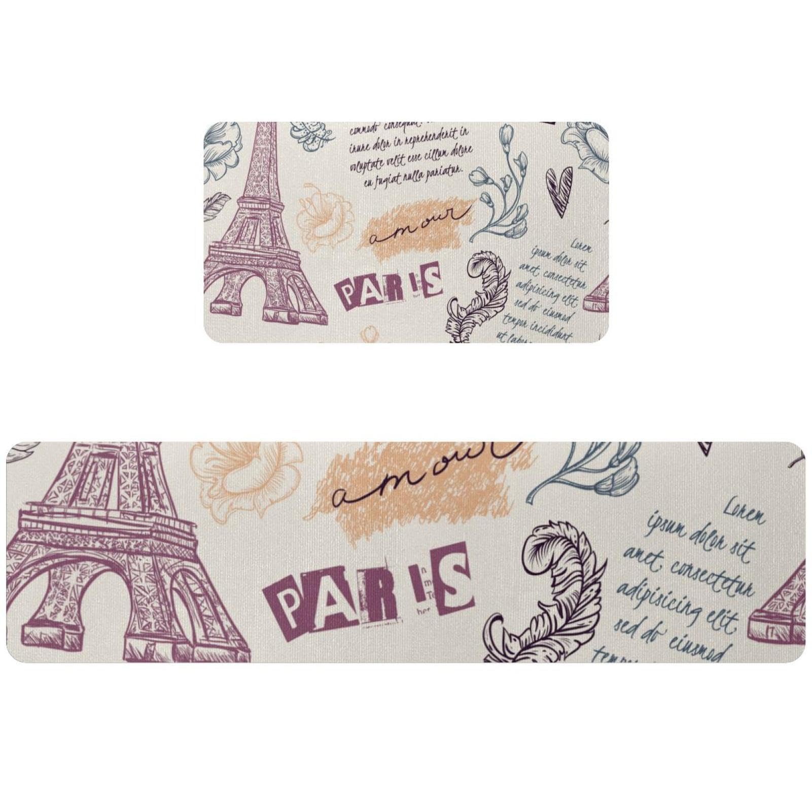 Tapis de cuisine antidérapant lot de 2 lavable à motif Tour Eiffel pour couloir