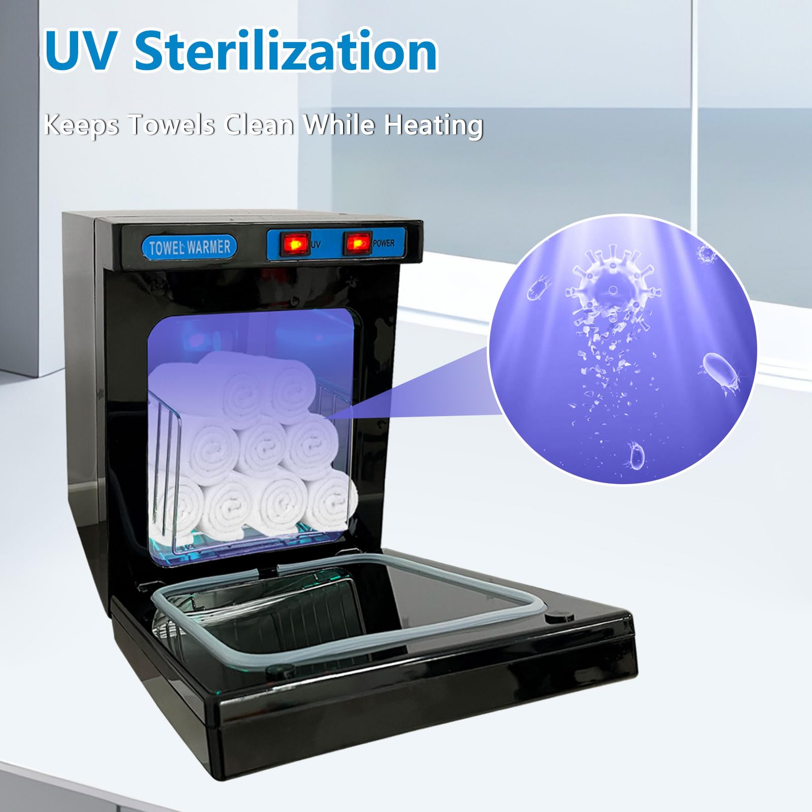 Scaldasalviette, armadietto caldo da 5 l, con sterilizzatore UV, riscaldamento a 360° e riscaldamento rapido, facile da usare per bellezza, salone, spa e uso domestico