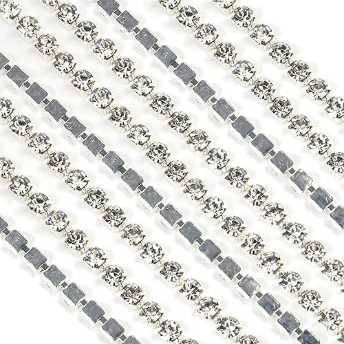 Miniatura 3 de Tosnail 21.8 yardas 0.098 in Rhinestone cadena diamante cadena Rhinestone cinta para manualidades - plata cristalina