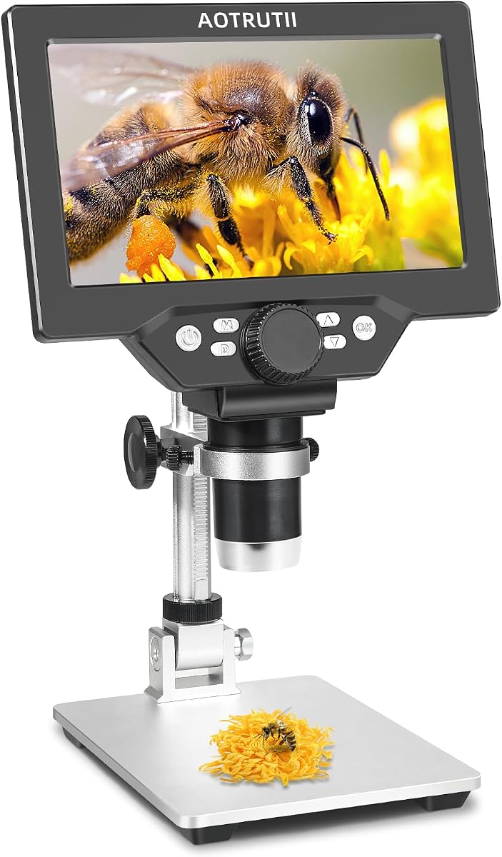 7" LCD Digital Microscope 1200X Magnification, 1080P Coin Microscope with Metal Stand | 8 LED Lights & Ultra-Precise Focus | Coin, Stamp, Windows/Mac Compatible