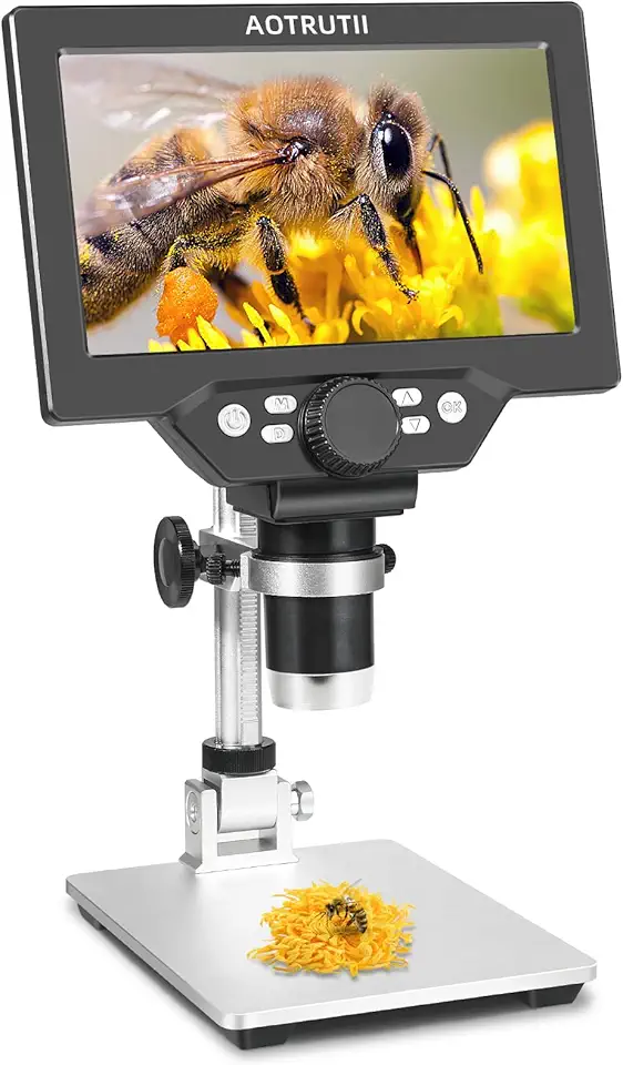Microscópio digital LCD de 7 polegadas, ampliação de 1200x, câmera de vídeo HD 1080p 12MP com suporte de metal, 8 luzes LED, Windows compatível com inspeção de moedas, placas de circuito