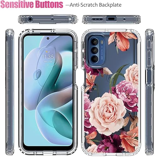 Miniatura 5 de Funda para Moto G31Moto G41 XT2167-1 con protector de pantalla de vidrio templado, cuerpo completo, transparente, flexible, con diseño floral,