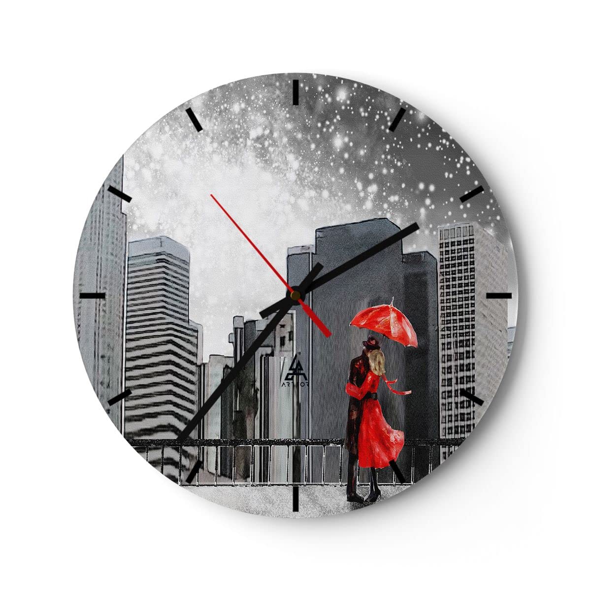ARTTOR Zegar ścienny na szkle 40x40 cm Nowoczesny miasto dom ulica Cichy zegar na ścianę Sypialnia Kuchnia Deko Dekoracja ścienna Salon Wall Clock Dekor Duży C3AR40x40-3948