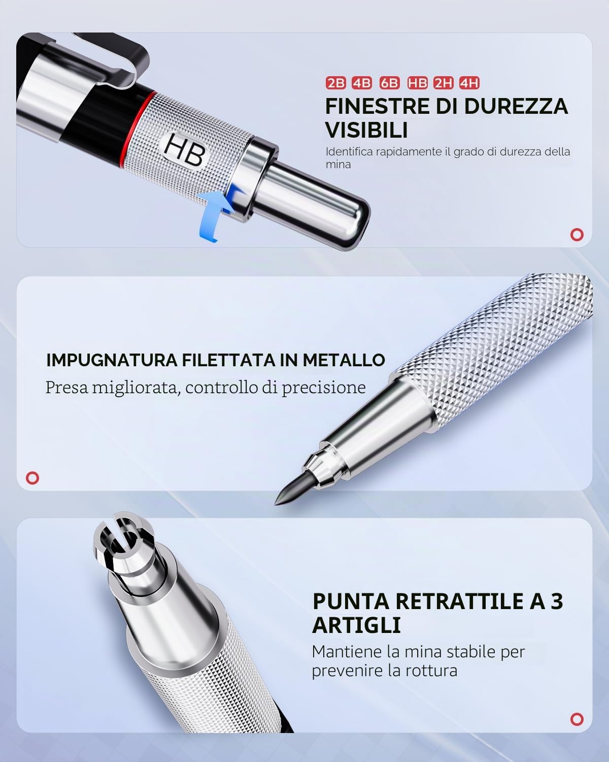 Nicpro 37 pezzi portaminas, matite da disegno metallo 0,3 0,5 0,7 0,9 mm e 2 mm, 6B 4B 2B HB 2H 4H, custodia con 23 ricariche