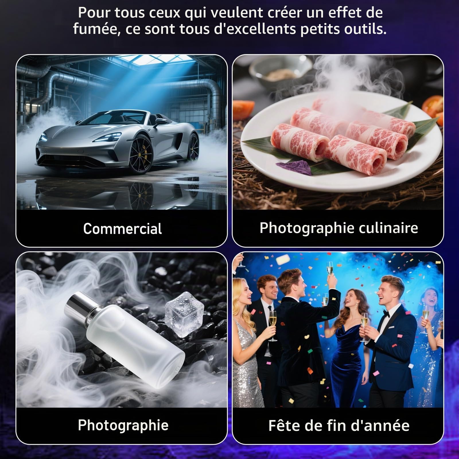 Mini machine à fumée avec télécommande sans fil, 30 W, portable, avec batterie, portée de 10 m, rechargeable, pour photographie, mariages, fêtes et Halloween