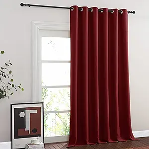 NICETOWN Room Divider Curtain 132 Inches Long, Wide Blackout Sliding Door Curtain for Bedroom, Room Darkening Privacy Window Covering for Patio Door (1 Panel Set, Burgundy Red, 80 x 132 Inch)