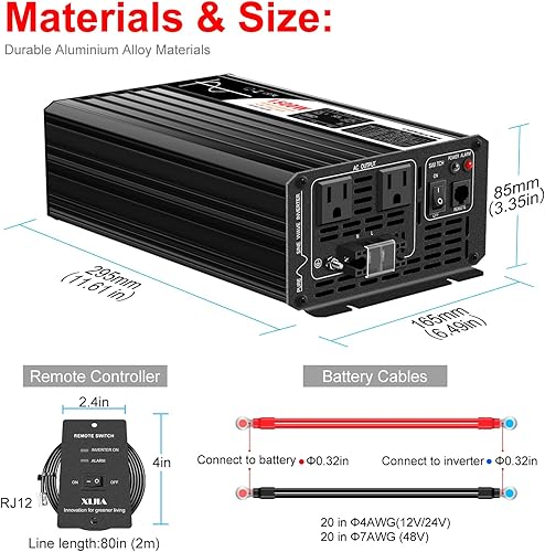 Miniatura 6 de Xijia 1500W (potencia máxima 3000 W) 48 V a 120 V onda sinusoidal pura 60HZ inversor solar para uso doméstico coche (DC48V (rango 40V-60V) 1500W)