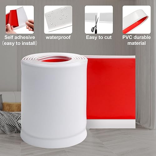 Miniatura 7 de Jaspond Moldura flexible para zócalo, 3 pulgadas de ancho x 40 pies de largo, base de pared de vinilo autoadhesivo, base de pared de goma para