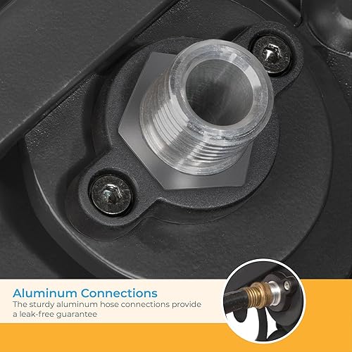 Miniatura 5 de Suncast Carrito de manguera decorativo de metal de 200 pies con ruedas planas y tapas de pie, elegante carrito de carrete de manguera de jardín para