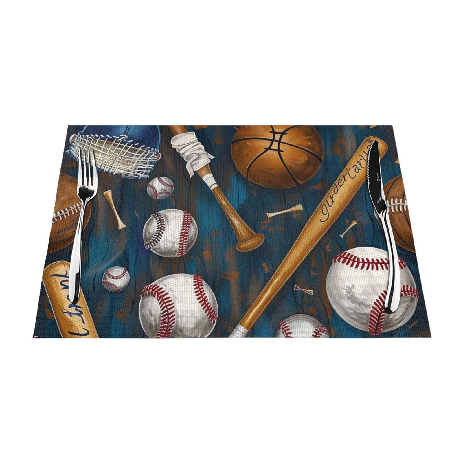 Baseball Basketball Football Hockey Printed PVC Placemat 1 PCS for Kitchen Dining Table Heat-resistand Washable Table Mats 18x12 in