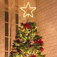 Vista 6 de KOUPA Decoración para árbol de Navidad de 14.5 pulgadas, estrella grande de 5 puntos con luces LED blancas cálidas para adornos de Navidad