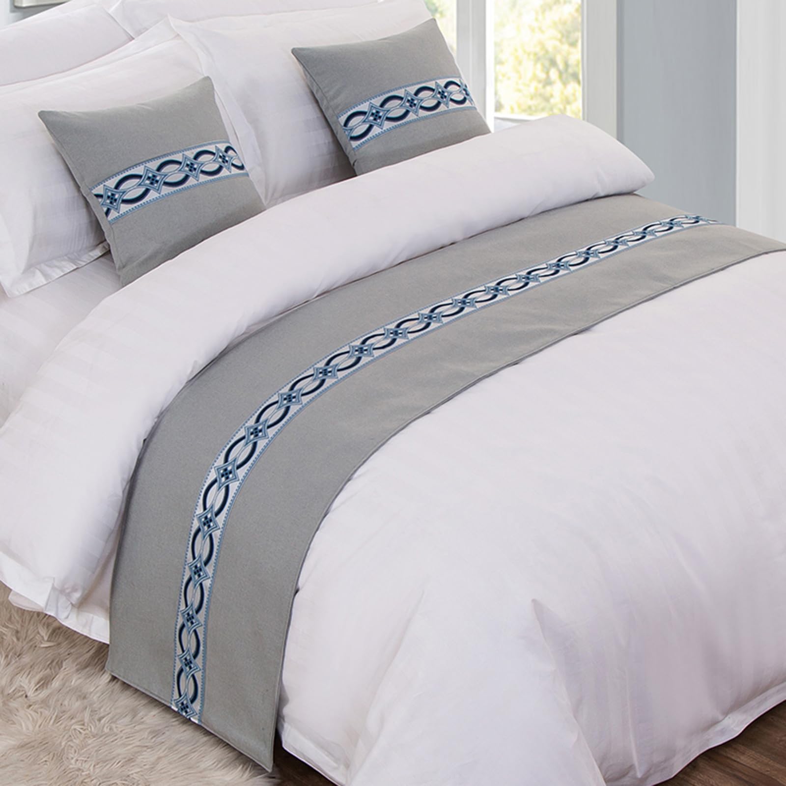 QRGMKL Graphic Print Bed Runners King Size, Luxury Bed Scarf Double Bedspread for Bedroom Hotel Home Decoration-Beige Gray||210X50cm for 1.5m Bed