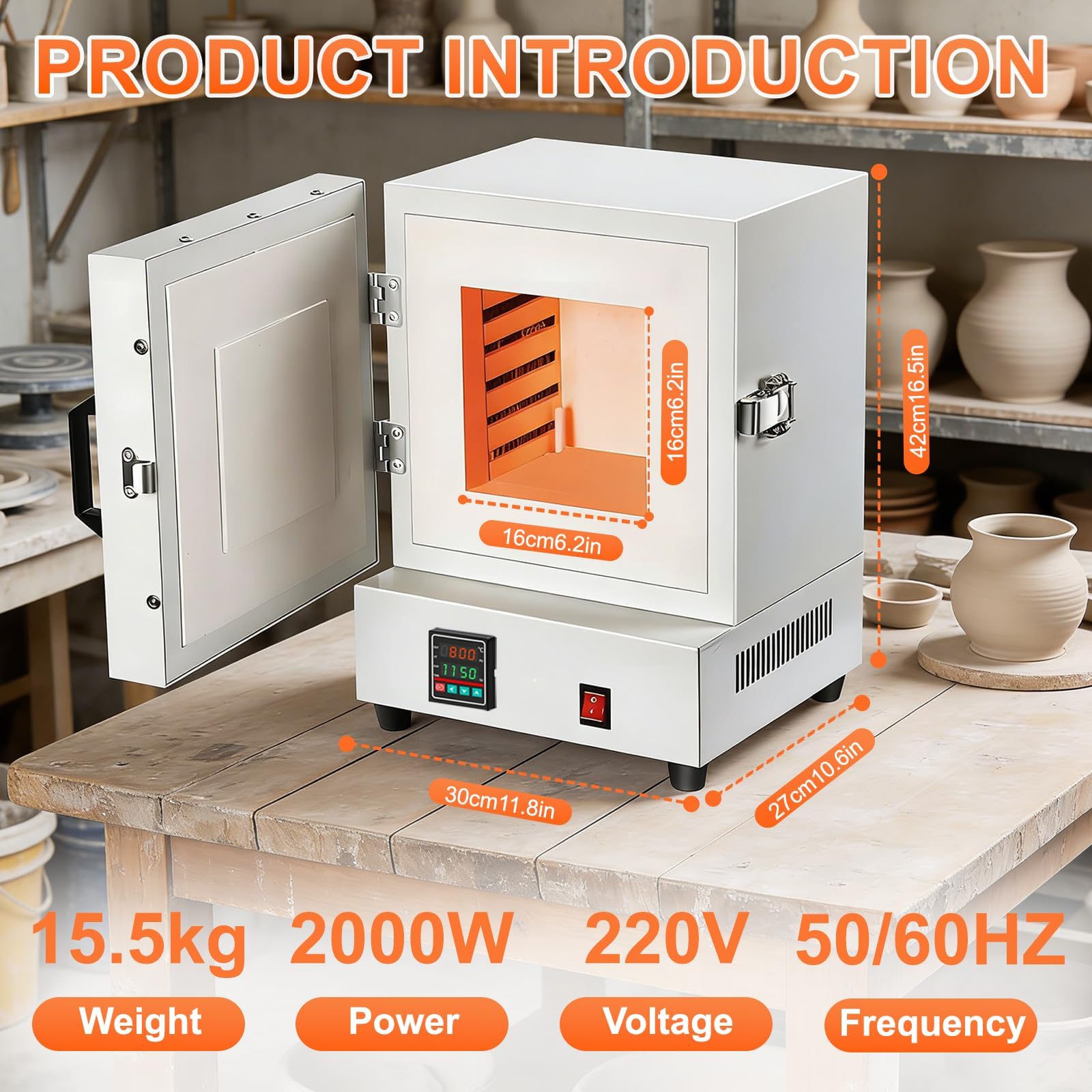 Forno Ceramica 2000W, Fornetto Elettrico Piccolo,Forno Laboratorio Ad Alta Temperatura 1150 ℃, Forno a Muffola Chiuso Forno Elettrico di sinterizzazione Chiuso per Ceramica e Metalli